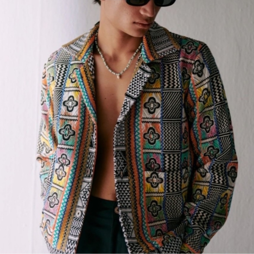 Men's Multicolor Patterned Military Field Jacket